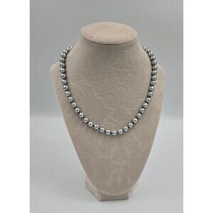 Vintage Metallic Gray Faux Pearl Necklace with a Hook Clasp